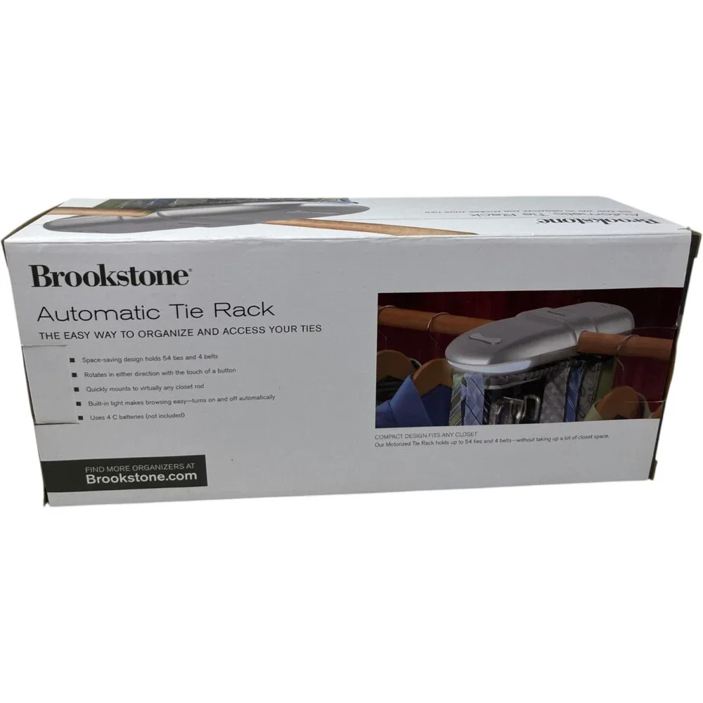 Brookstone Automatic Motorized Tie Rack Silver Closet Organizer Holds 54 Ties